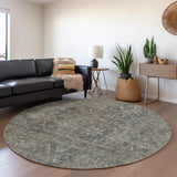 8' Coffee And Gray Medallion Distressed Washable Round Rug With UV Protection - HomeRoots - Flyclothing LLC
