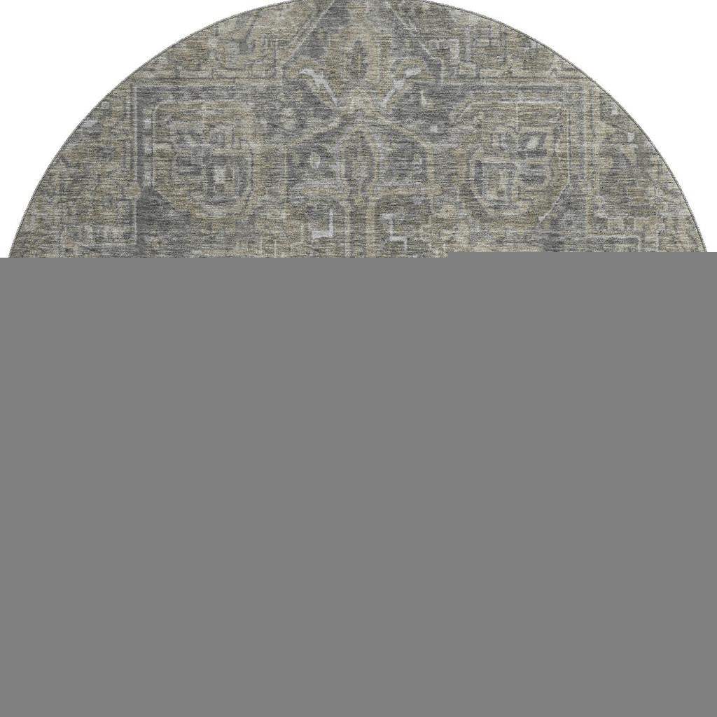 8' Coffee And Gray Medallion Distressed Washable Round Rug With UV Protection - HomeRoots - Flyclothing LLC