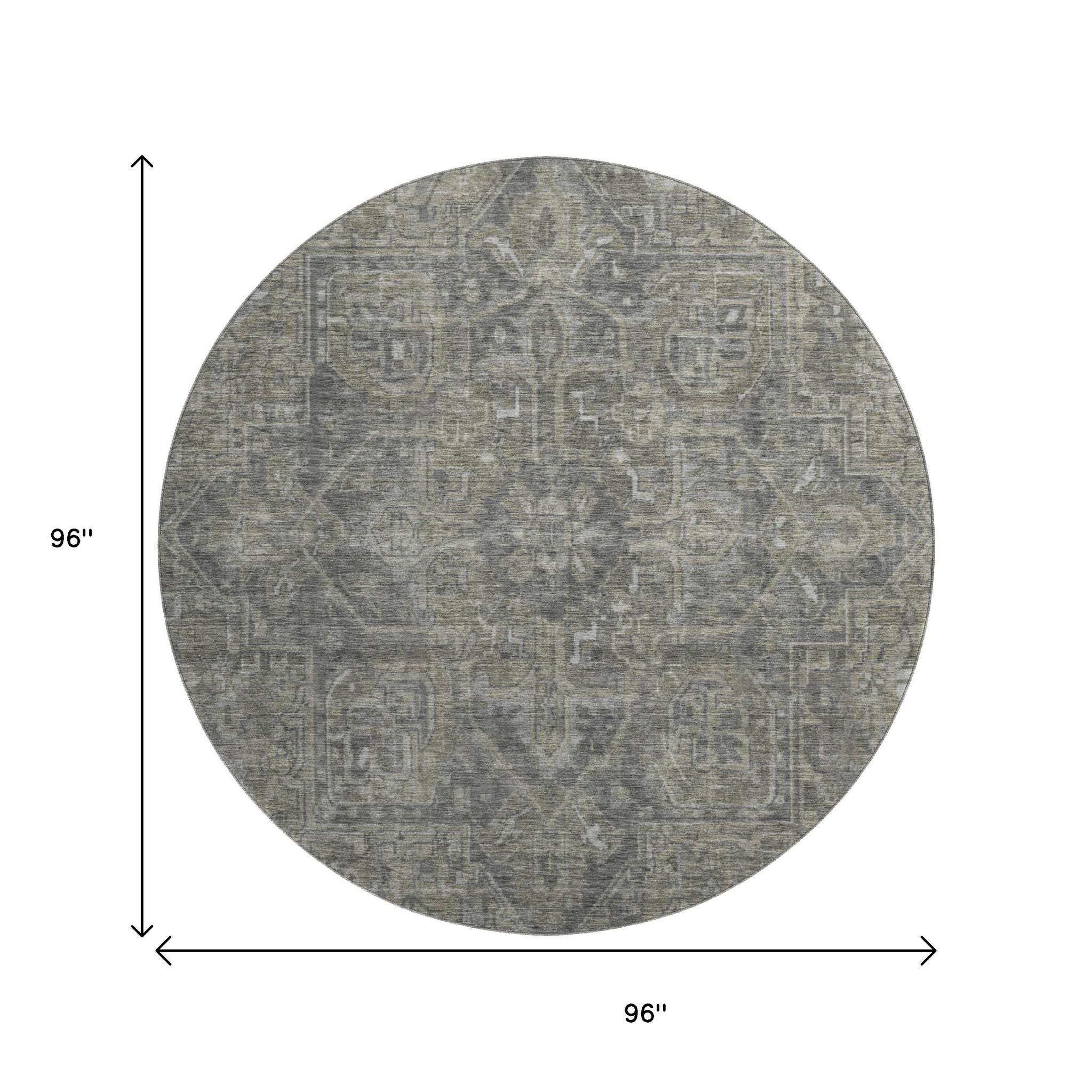 8' Coffee And Gray Medallion Distressed Washable Round Rug With UV Protection - HomeRoots - Flyclothing LLC