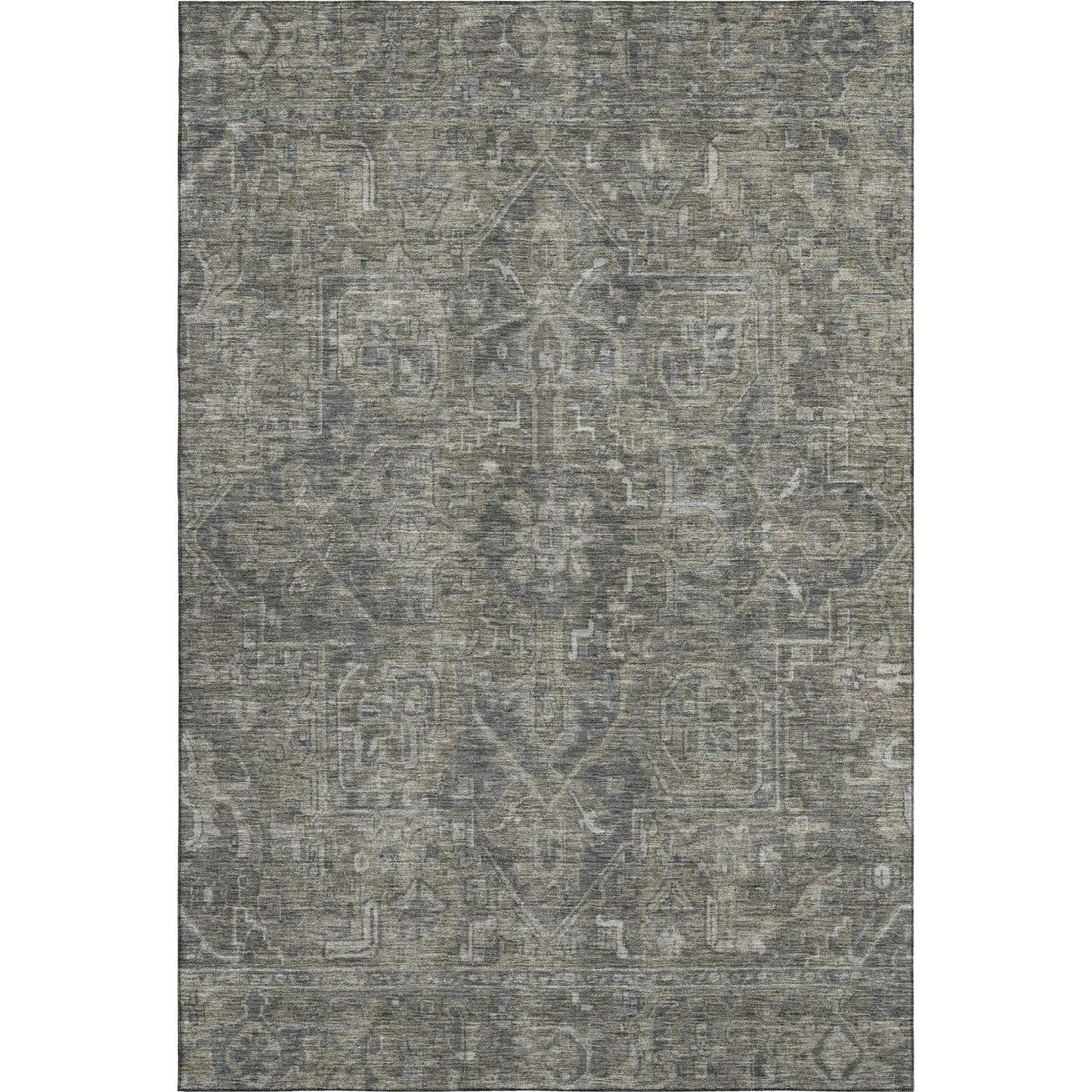 8' X 10' Coffee And Gray Medallion Distressed Washable Area Rug With UV Protection - HomeRoots - Flyclothing LLC