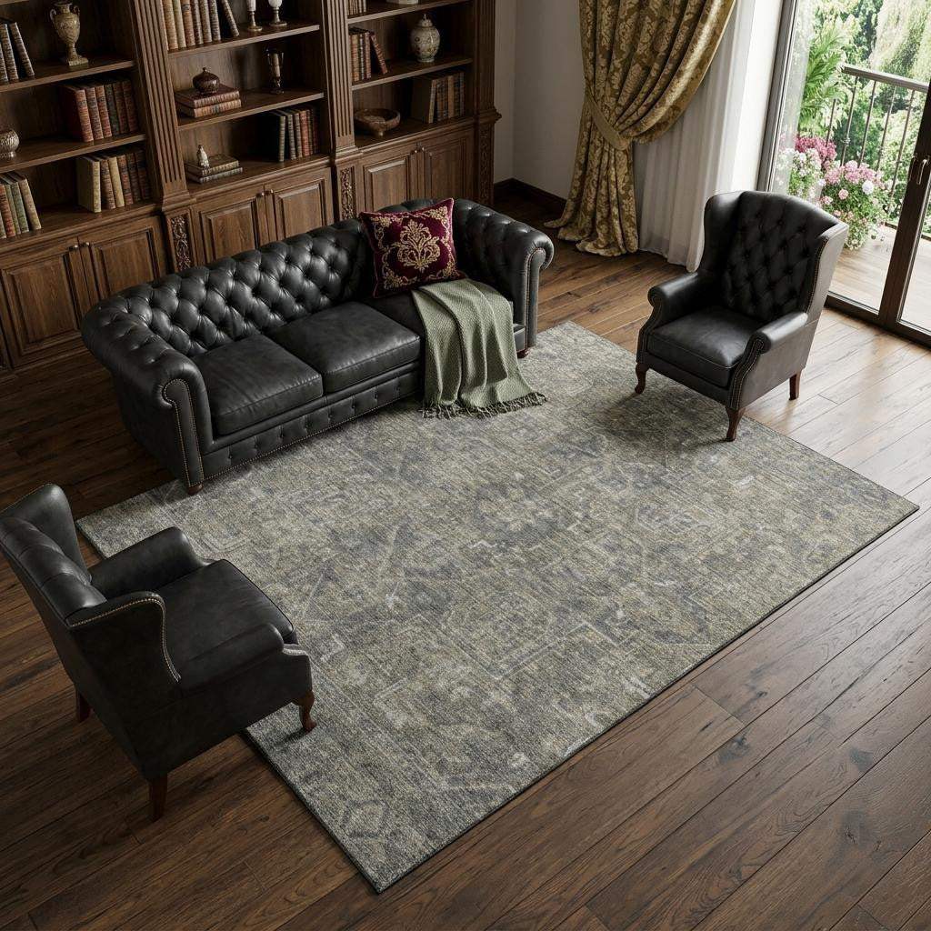 8' X 10' Coffee And Gray Medallion Distressed Washable Area Rug With UV Protection - HomeRoots - Flyclothing LLC