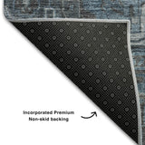 3' X 5' Navy Blue And Gray Medallion Distressed Washable Area Rug With UV Protection - HomeRoots - Flyclothing LLC