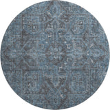 8' Navy Blue And Gray Medallion Distressed Washable Round Rug With UV Protection - HomeRoots - Flyclothing LLC