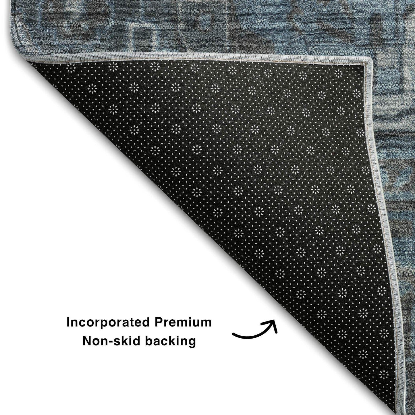 8' Navy Blue And Gray Medallion Distressed Washable Round Rug With UV Protection - HomeRoots - Flyclothing LLC