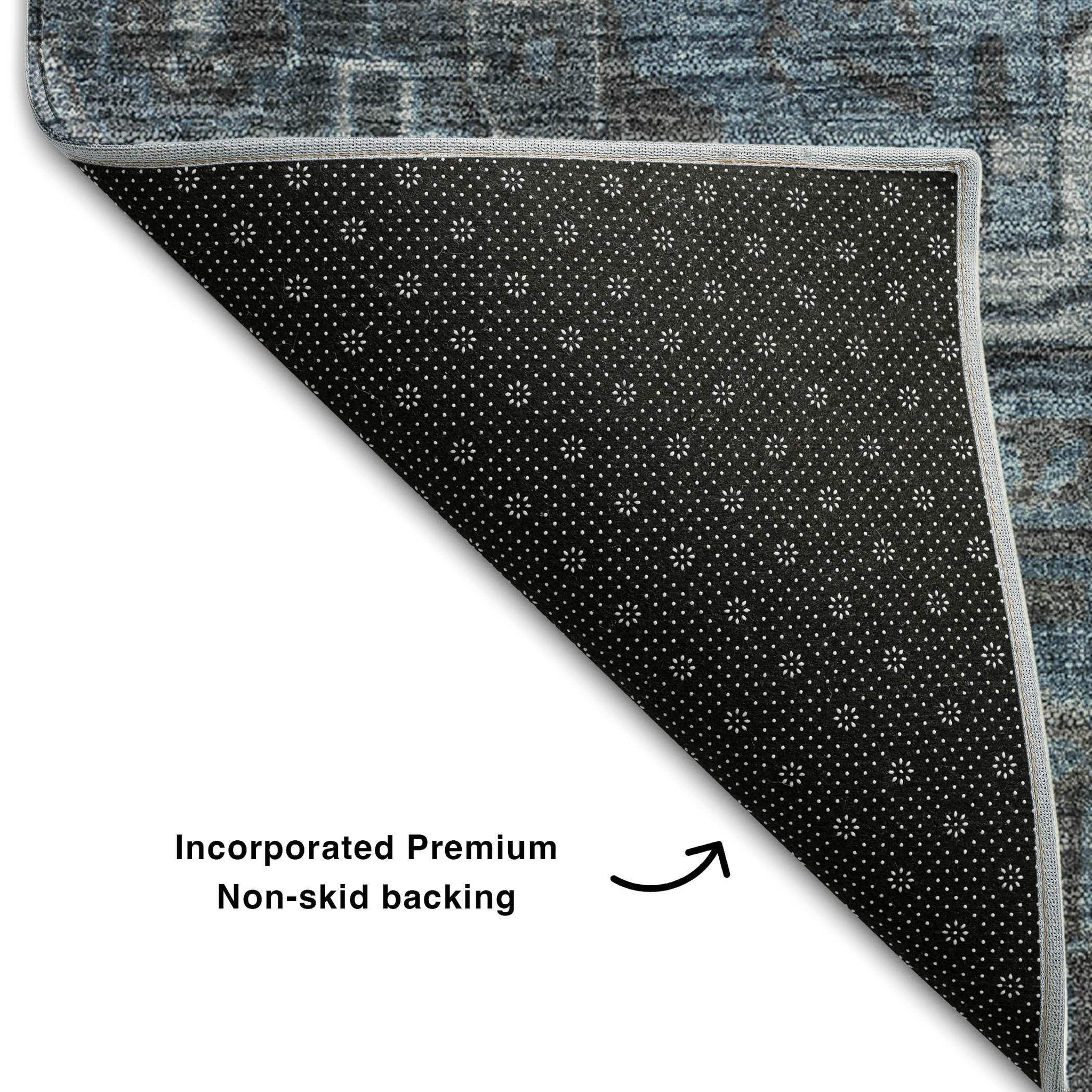 8' Navy Blue And Gray Medallion Distressed Washable Round Rug With UV Protection - HomeRoots - Flyclothing LLC