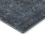 8' Navy Blue And Gray Medallion Distressed Washable Round Rug With UV Protection - HomeRoots - Flyclothing LLC