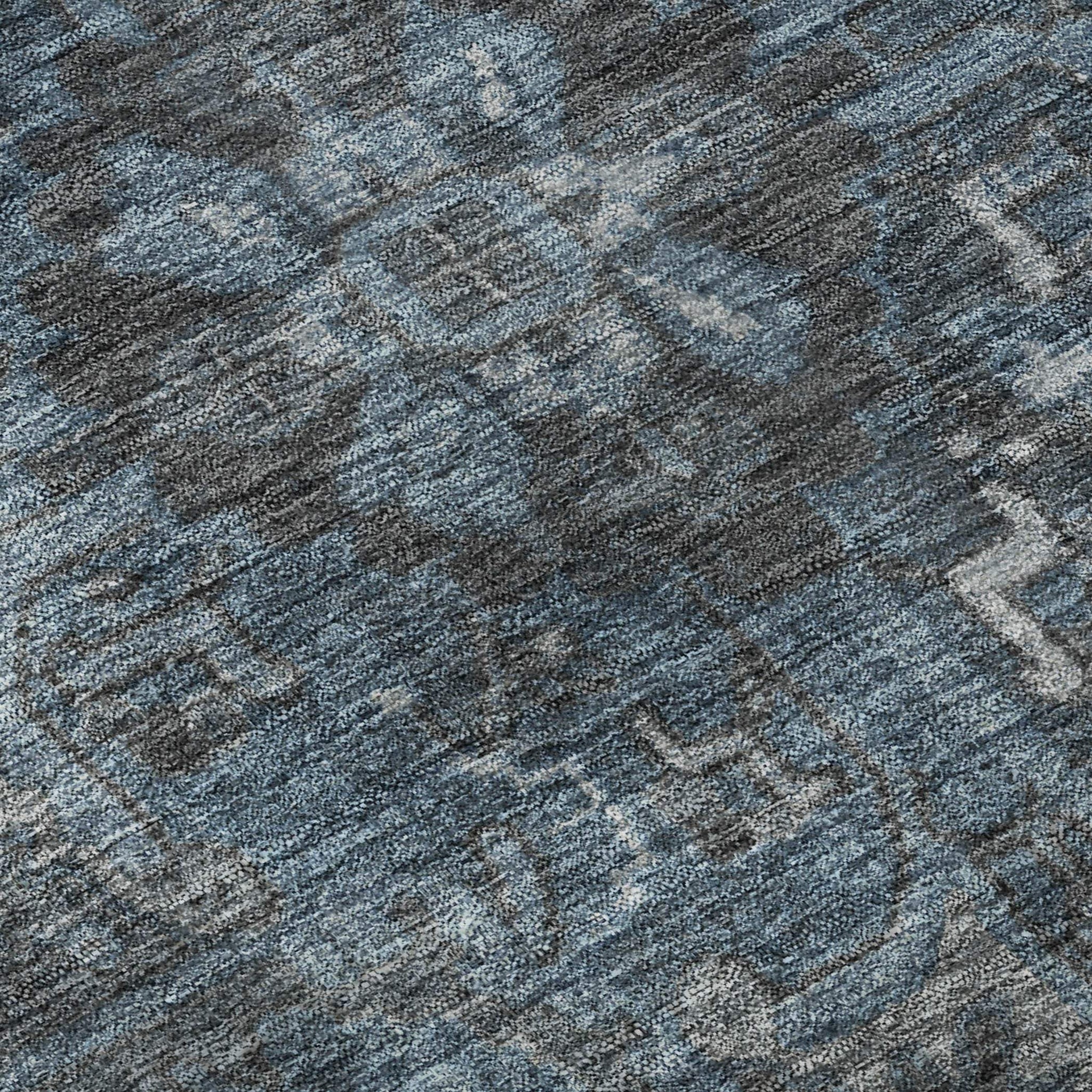 8' Navy Blue And Gray Medallion Distressed Washable Round Rug With UV Protection - HomeRoots - Flyclothing LLC