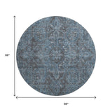 8' Navy Blue And Gray Medallion Distressed Washable Round Rug With UV Protection - HomeRoots - Flyclothing LLC