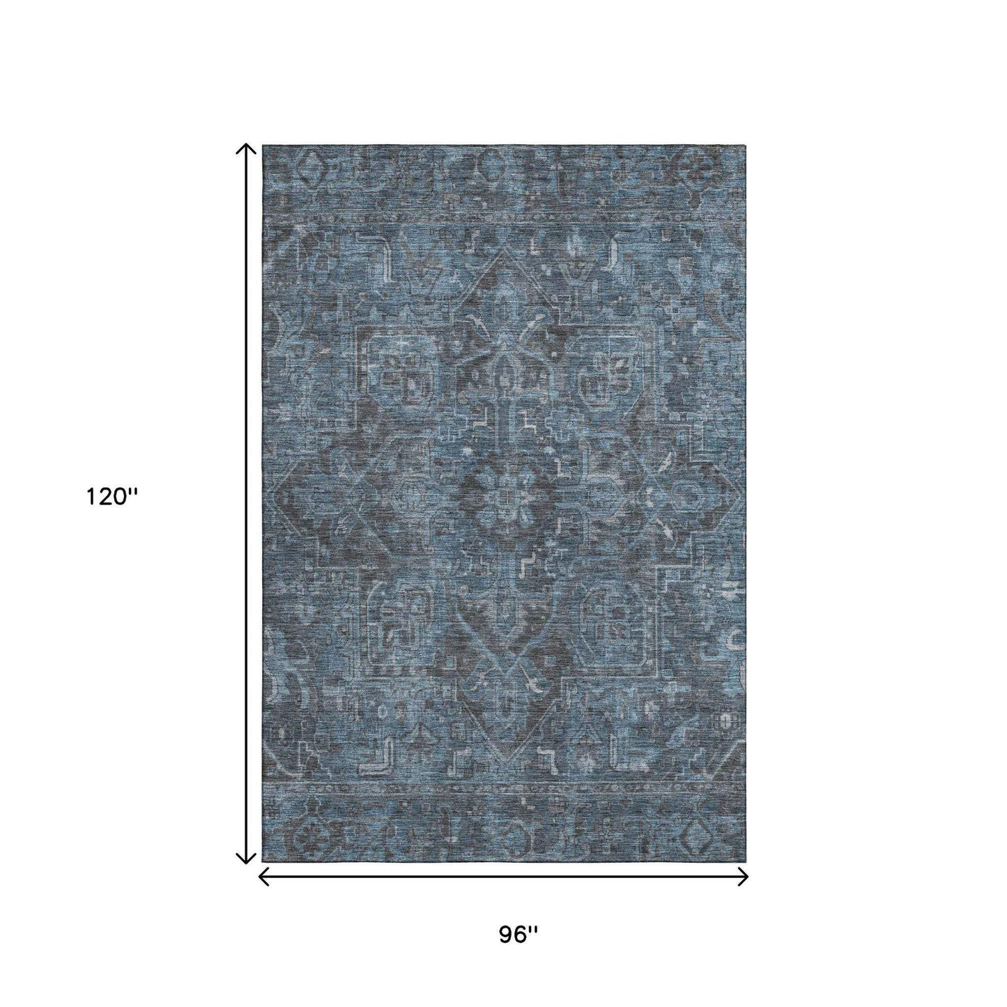 8' X 10' Navy Blue And Gray Medallion Distressed Washable Area Rug With UV Protection - HomeRoots - Flyclothing LLC