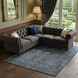 8' X 10' Navy Blue And Gray Medallion Distressed Washable Area Rug With UV Protection - HomeRoots - Flyclothing LLC