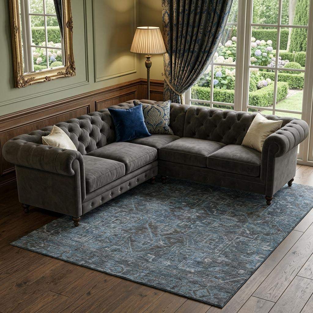 8' X 10' Navy Blue And Gray Medallion Distressed Washable Area Rug With UV Protection - HomeRoots - Flyclothing LLC