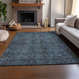 9' X 12' Navy Blue And Gray Medallion Distressed Washable Area Rug With UV Protection - HomeRoots - Flyclothing LLC