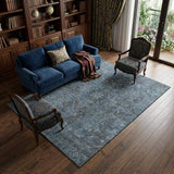 9' X 12' Navy Blue And Gray Medallion Distressed Washable Area Rug With UV Protection - HomeRoots - Flyclothing LLC