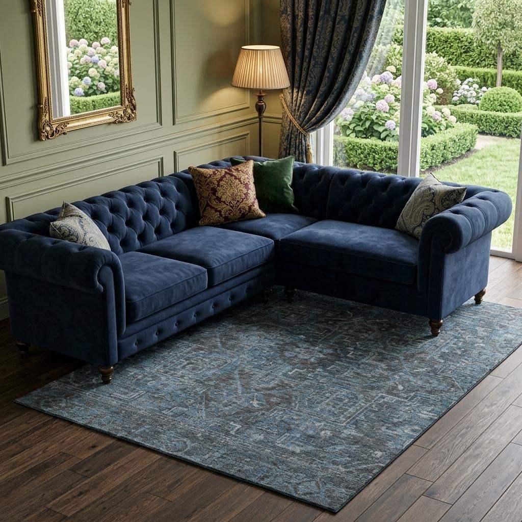 10' X 14' Navy Blue And Gray Medallion Distressed Washable Area Rug With UV Protection - HomeRoots - Flyclothing LLC