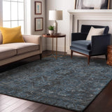 10' X 14' Navy Blue And Gray Medallion Distressed Washable Area Rug With UV Protection - HomeRoots - Flyclothing LLC