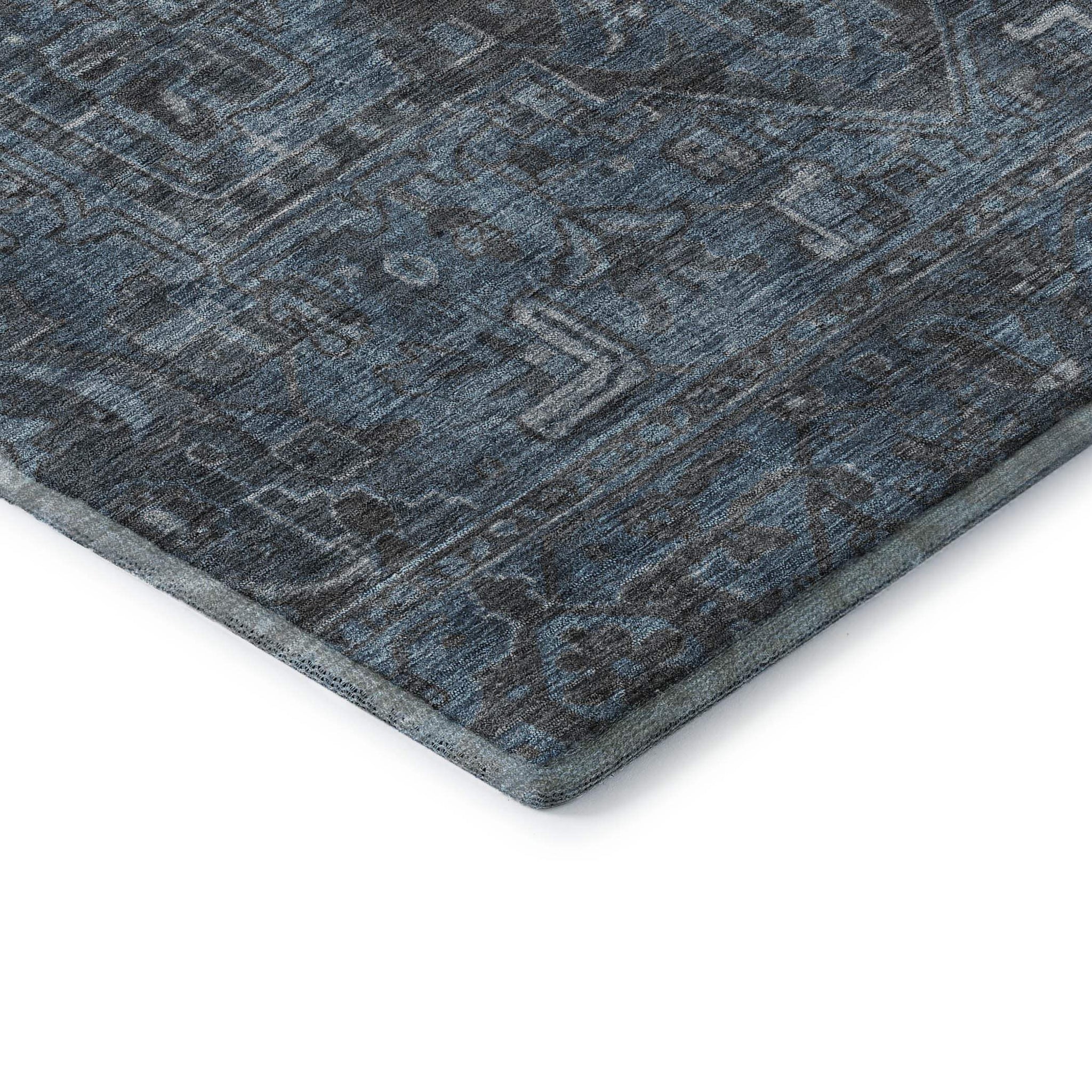 10' X 14' Navy Blue And Gray Medallion Distressed Washable Area Rug With UV Protection - HomeRoots - Flyclothing LLC
