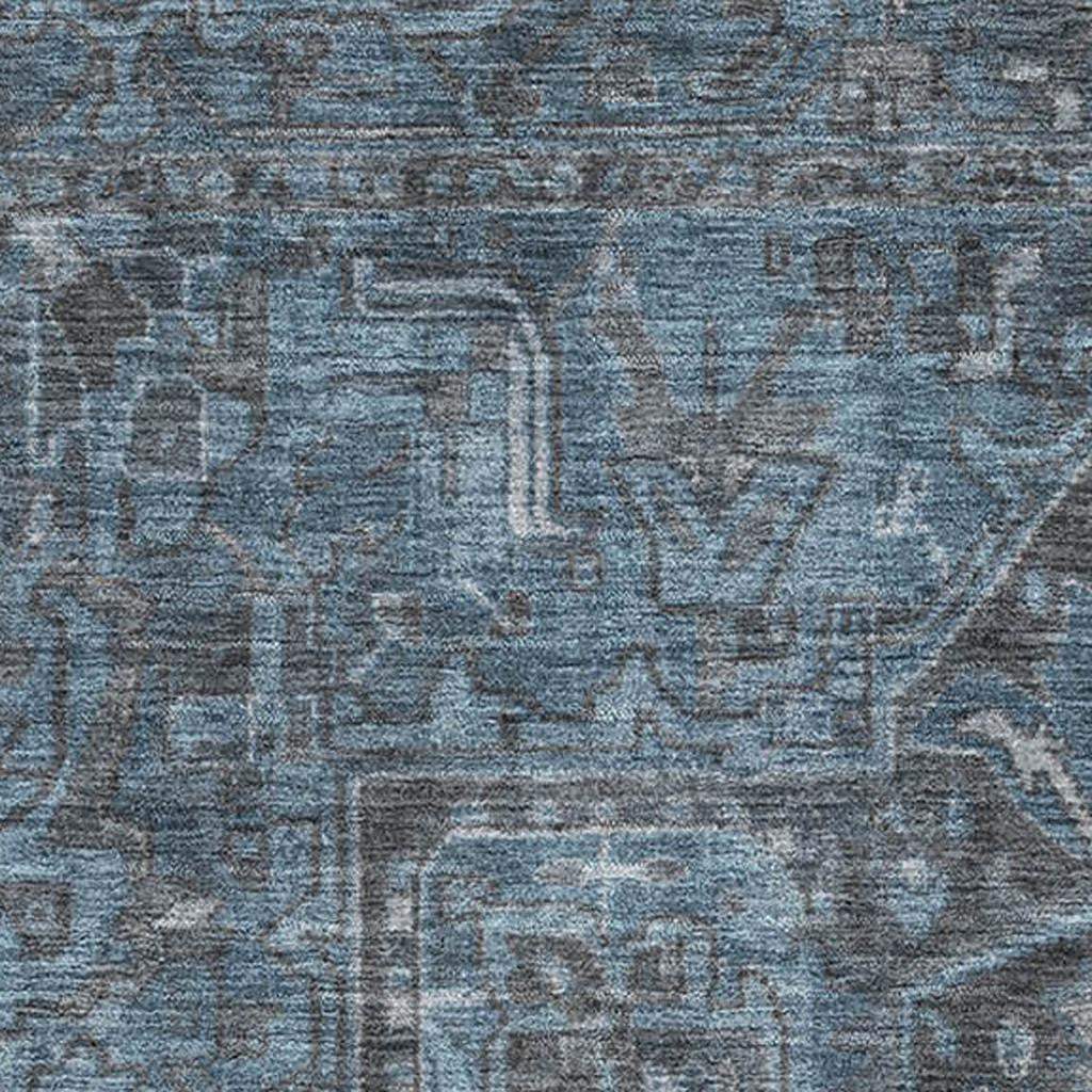 10' X 14' Navy Blue And Gray Medallion Distressed Washable Area Rug With UV Protection - HomeRoots - Flyclothing LLC