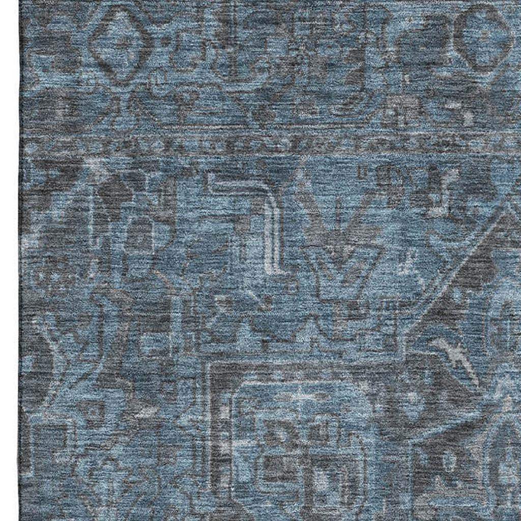 10' X 14' Navy Blue And Gray Medallion Distressed Washable Area Rug With UV Protection - HomeRoots - Flyclothing LLC