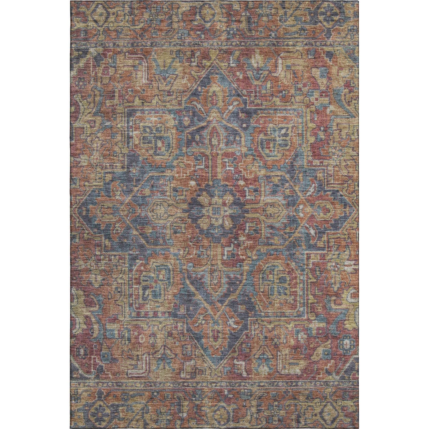 3' X 5' Red And Blue Medallion Distressed Washable Area Rug With UV Protection - HomeRoots - Flyclothing LLC