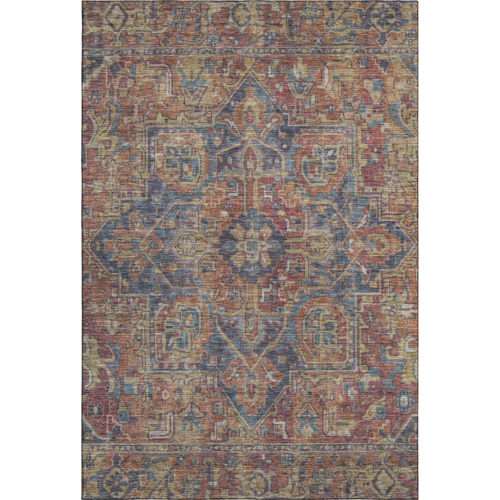 3' X 5' Red And Blue Medallion Distressed Washable Area Rug With UV Protection - HomeRoots - Flyclothing LLC