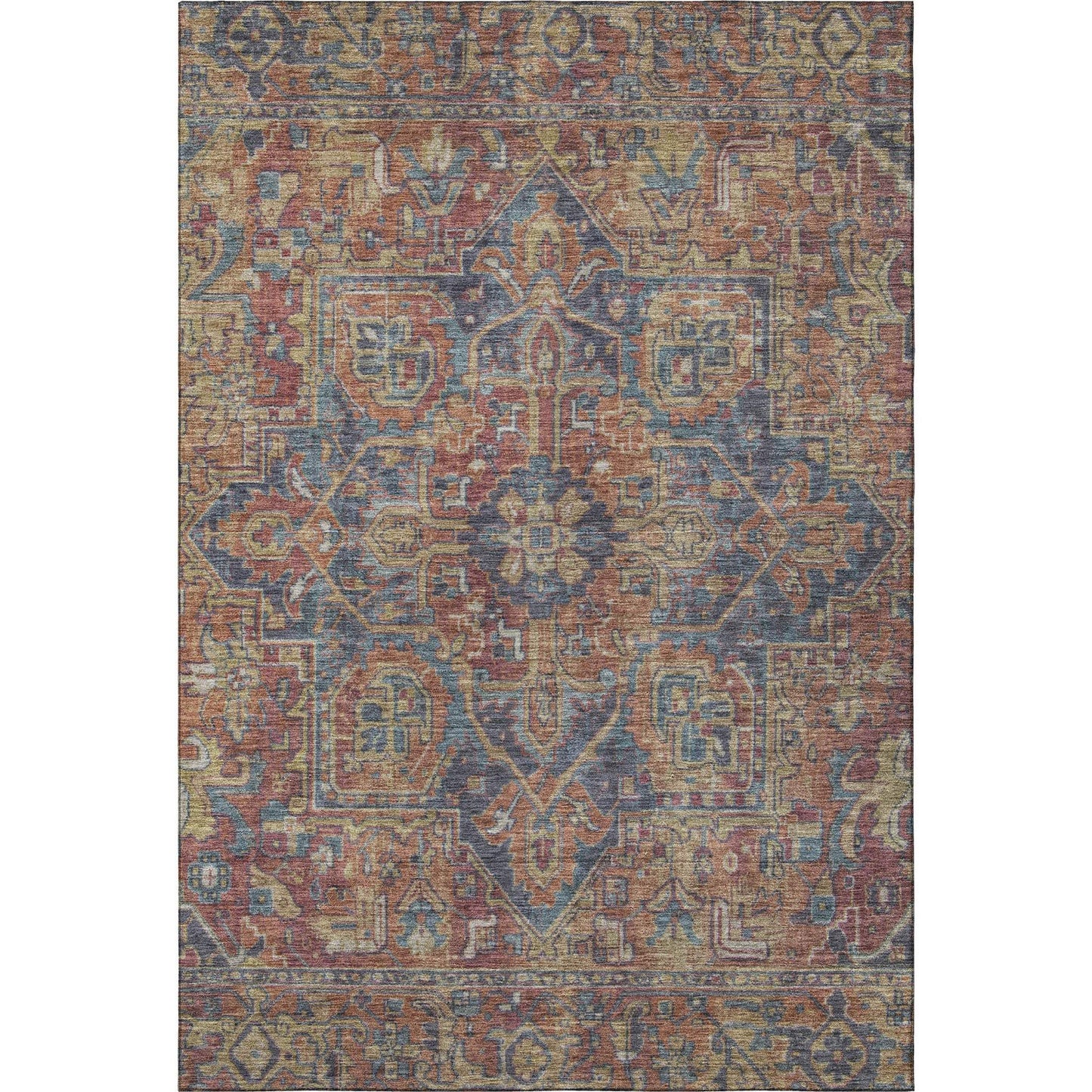 3' X 5' Red And Blue Medallion Distressed Washable Area Rug With UV Protection - HomeRoots - Flyclothing LLC