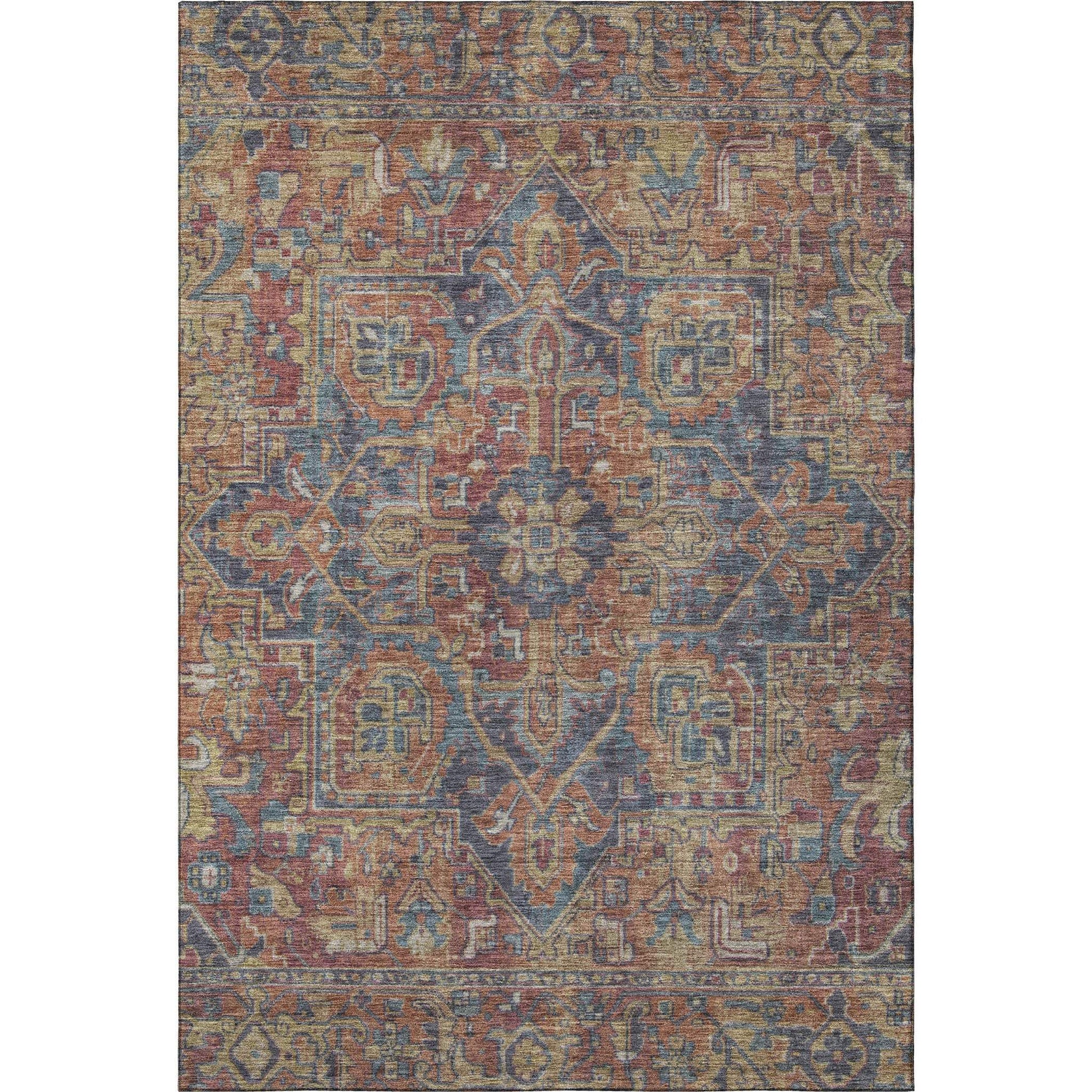 3' X 5' Red And Blue Medallion Distressed Washable Area Rug With UV Protection - HomeRoots - Flyclothing LLC