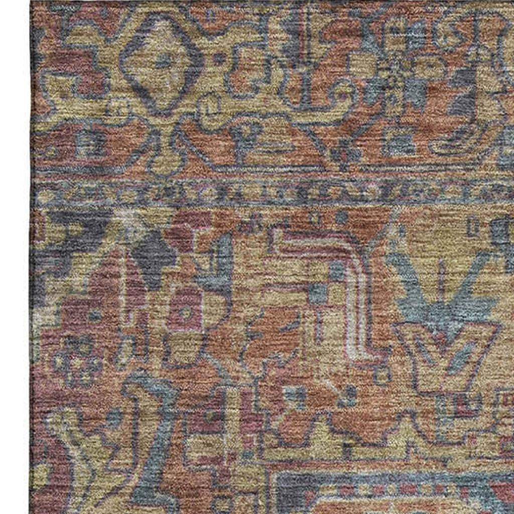 5' X 8' Red And Blue Medallion Distressed Washable Area Rug With UV Protection - HomeRoots - Flyclothing LLC