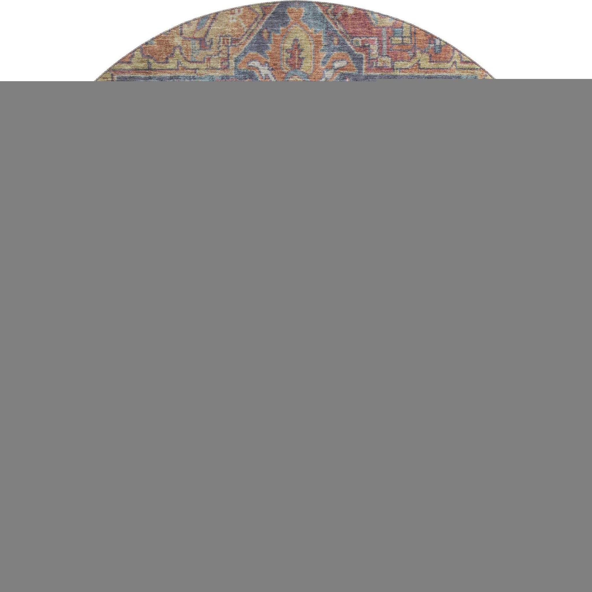 8' Red And Blue Medallion Distressed Washable Round Rug With UV Protection - HomeRoots - Flyclothing LLC