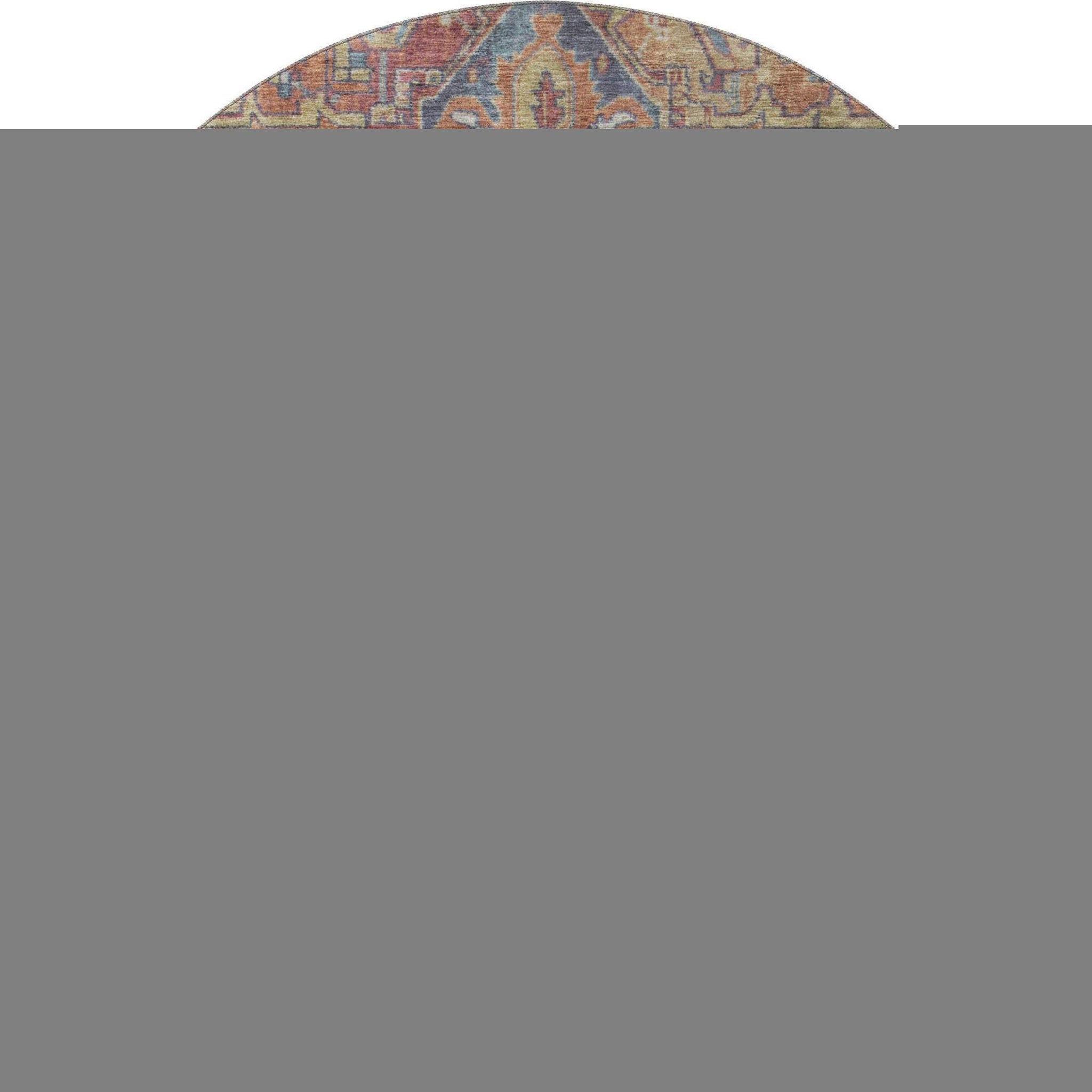 8' Red And Blue Medallion Distressed Washable Round Rug With UV Protection - HomeRoots - Flyclothing LLC