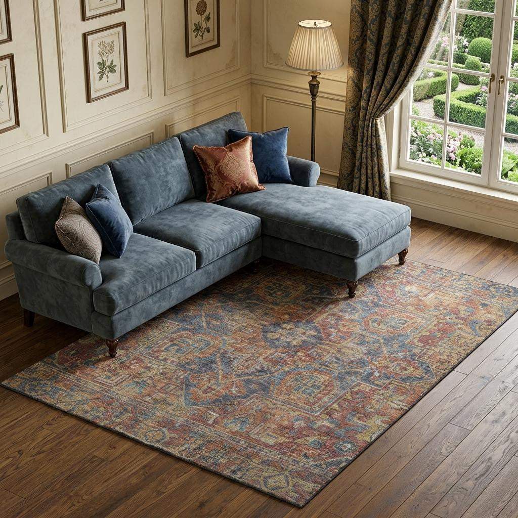 8' X 10' Red And Blue Medallion Distressed Washable Area Rug With UV Protection - HomeRoots - Flyclothing LLC