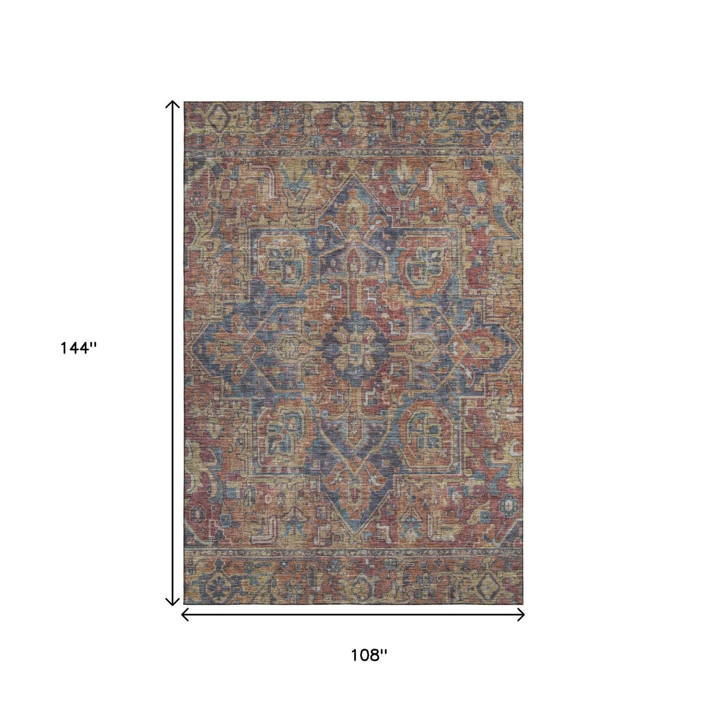 9' X 12' Red And Blue Medallion Distressed Washable Area Rug With UV Protection - HomeRoots - Flyclothing LLC