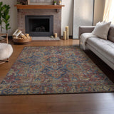 9' X 12' Red And Blue Medallion Distressed Washable Area Rug With UV Protection - HomeRoots - Flyclothing LLC