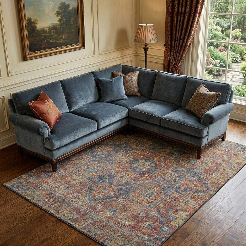 10' X 14' Red And Blue Medallion Distressed Washable Area Rug With UV Protection - HomeRoots - Flyclothing LLC
