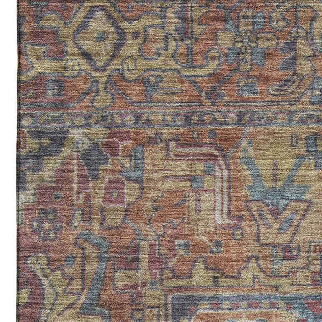 10' X 14' Red And Blue Medallion Distressed Washable Area Rug With UV Protection - HomeRoots - Flyclothing LLC
