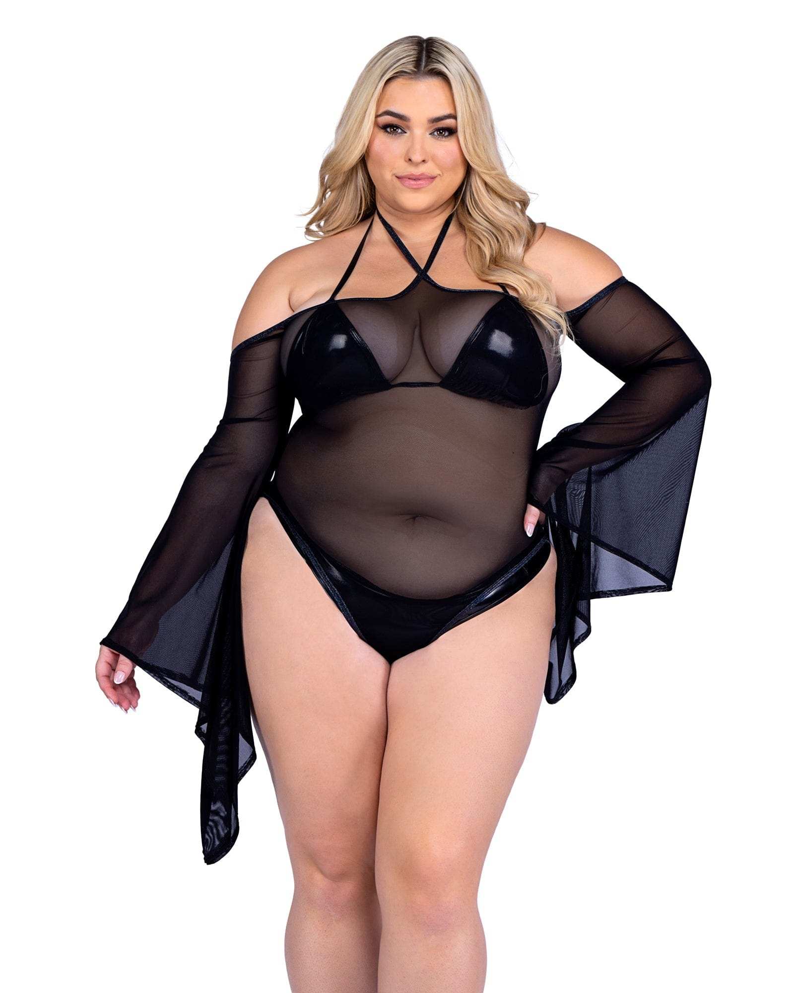 Roma Costume 6497 Sheer Mesh Romper with Bell Sleeves - Roma Costume - Flyclothing LLC