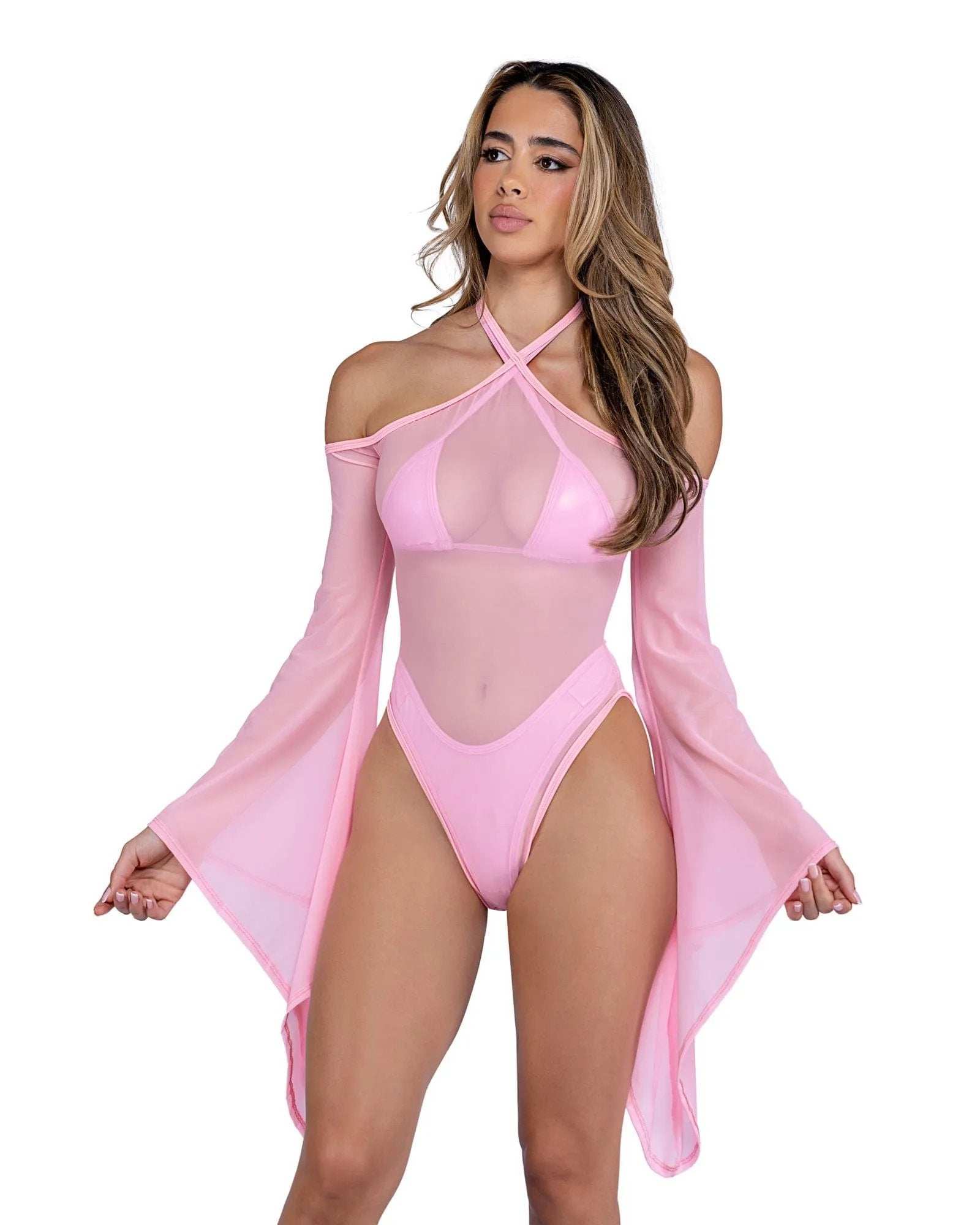Roma Costume 6497 Sheer Mesh Romper with Bell Sleeves - Roma Costume - Flyclothing LLC