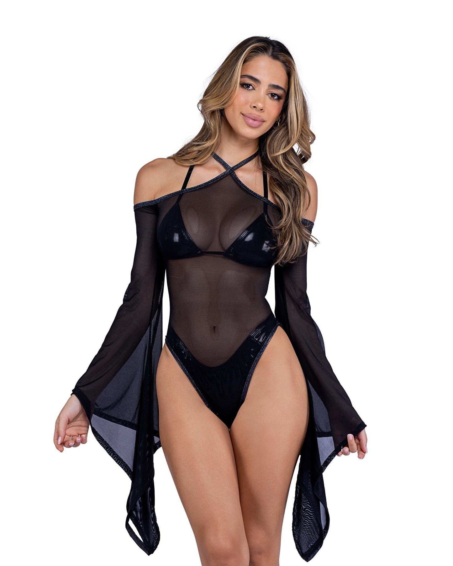 Roma Costume 6497 Sheer Mesh Romper with Bell Sleeves - Roma Costume - Flyclothing LLC