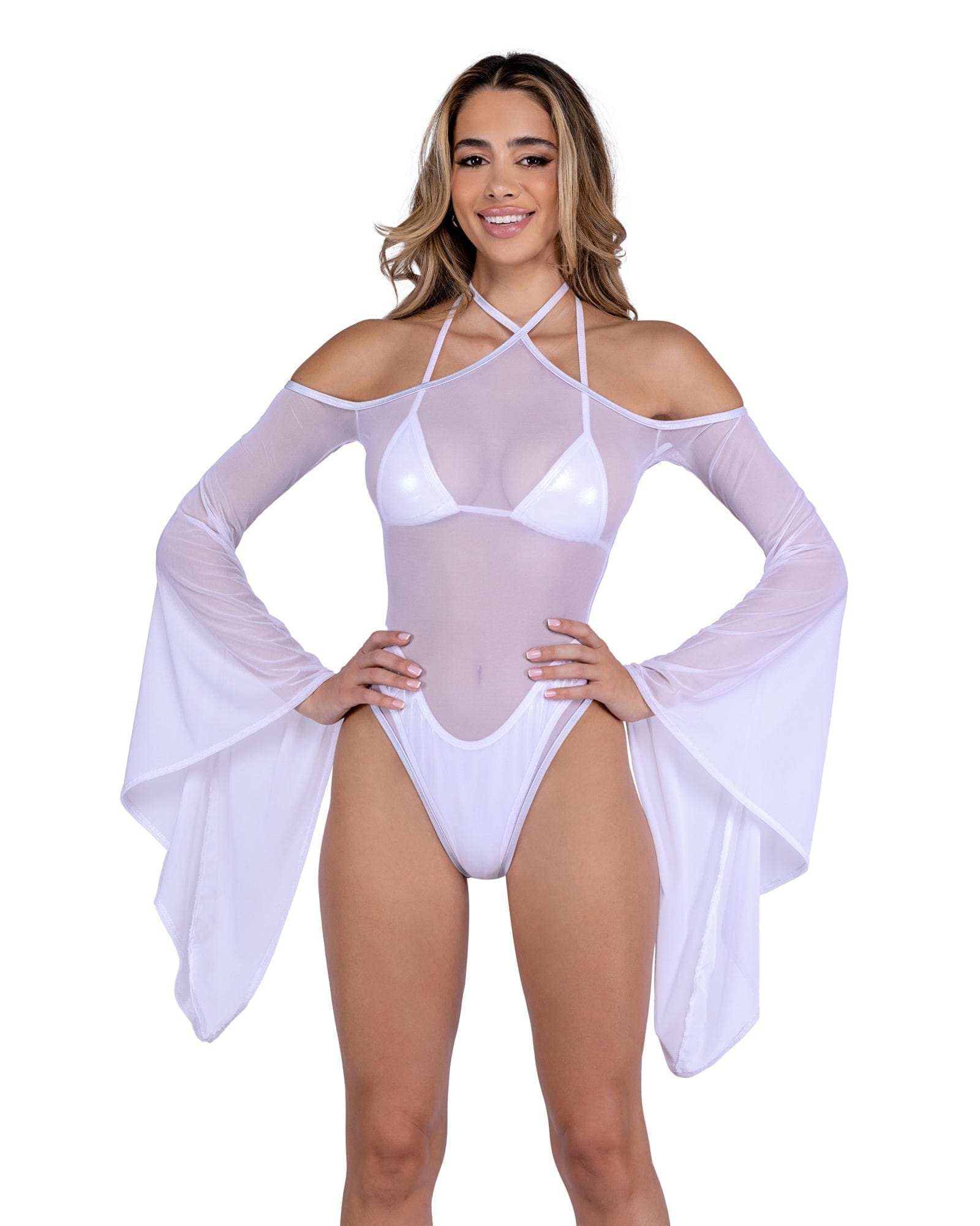 Roma Costume 6497 Sheer Mesh Romper with Bell Sleeves - Roma Costume - Flyclothing LLC
