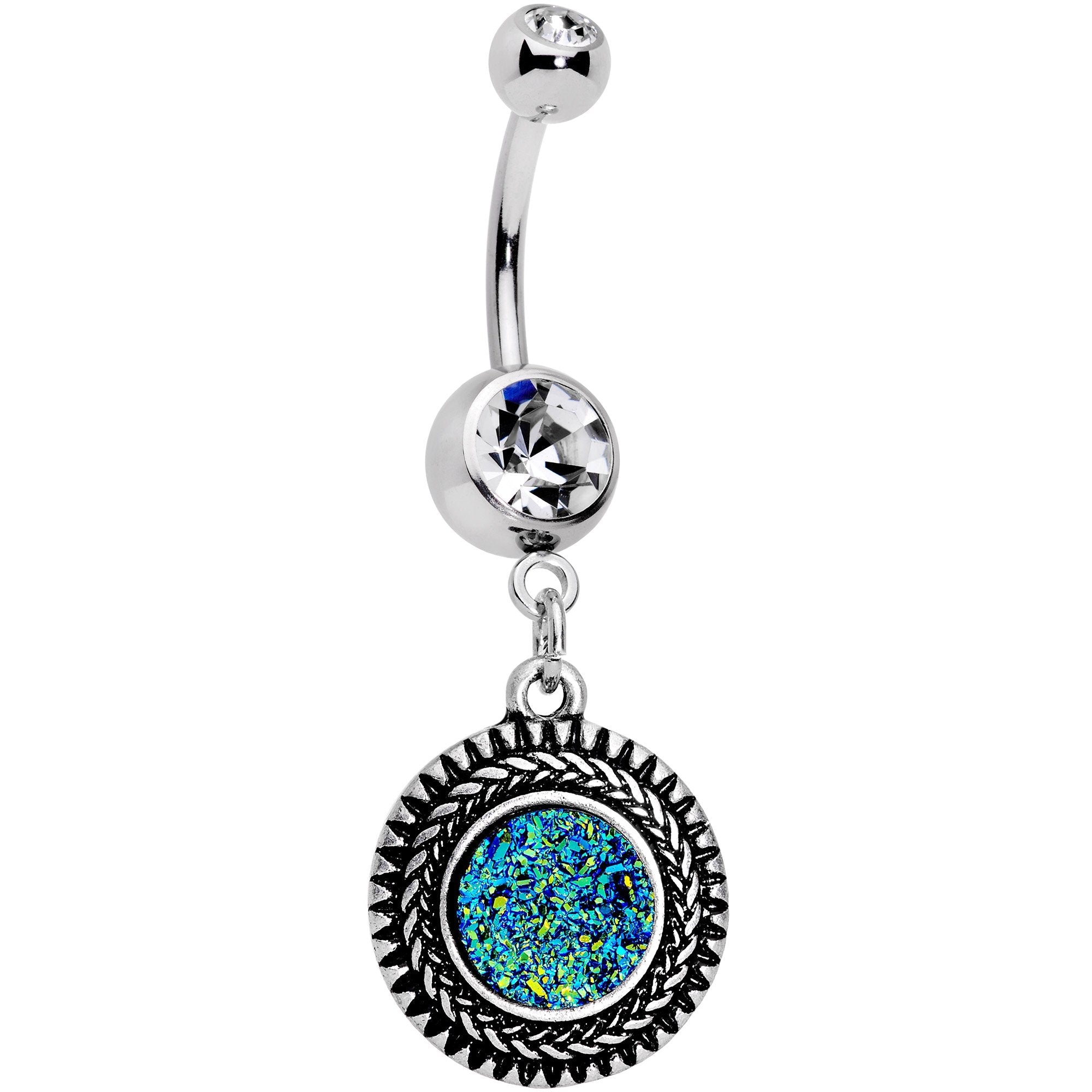 Faux Druzy Quartz Baroque Concentric Circles Dangle Belly Ring - BodyCandy - Flyclothing LLC