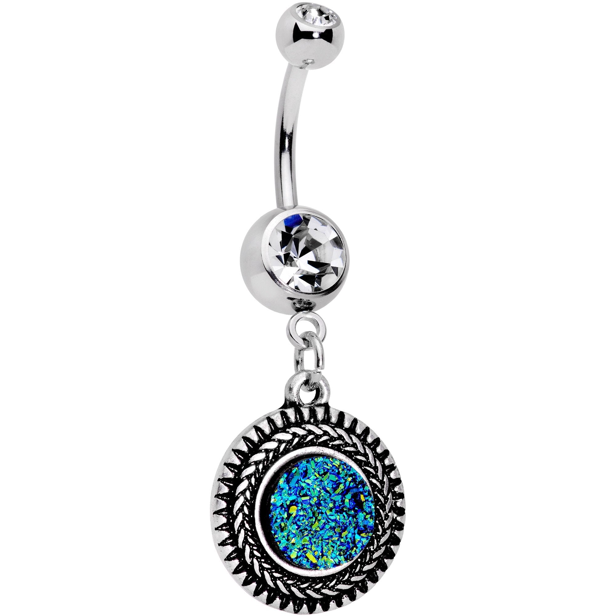 Faux Druzy Quartz Baroque Concentric Circles Dangle Belly Ring - BodyCandy - Flyclothing LLC