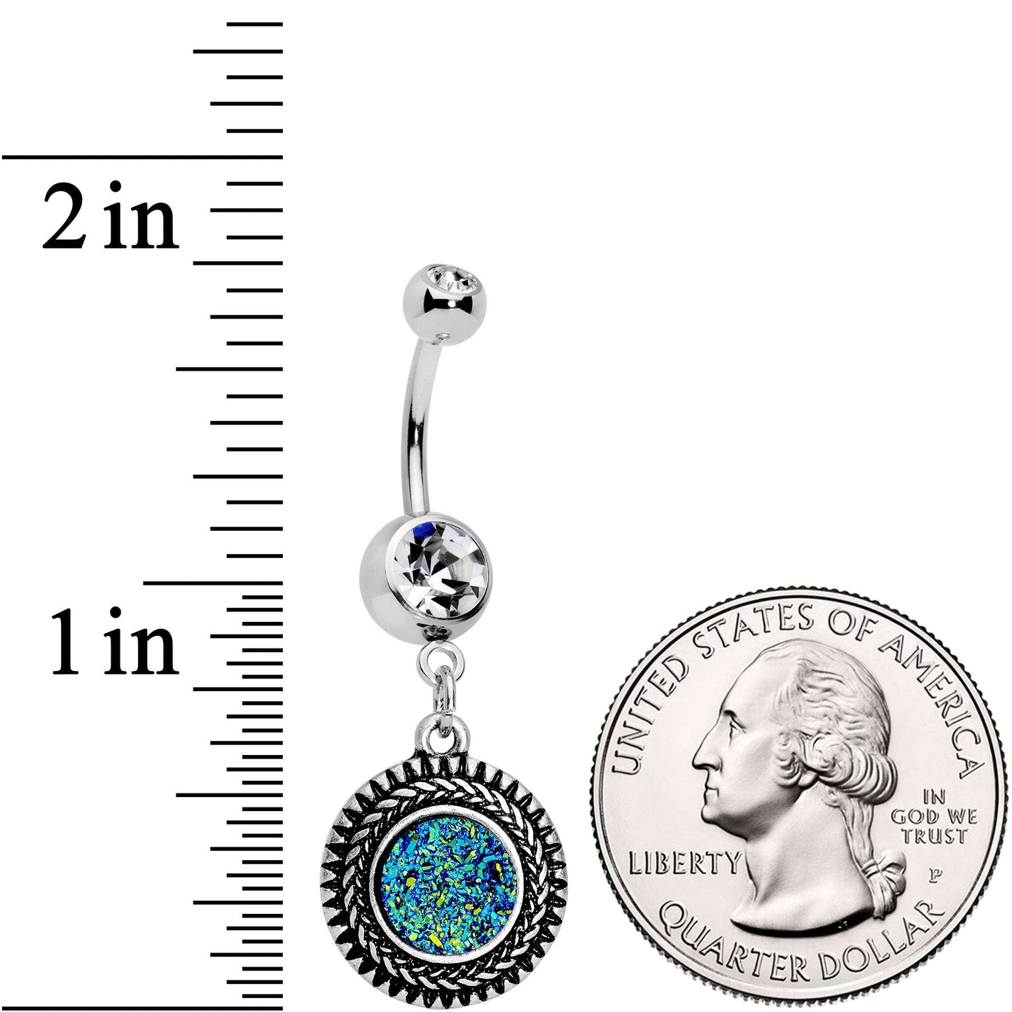 Faux Druzy Quartz Baroque Concentric Circles Dangle Belly Ring - BodyCandy - Flyclothing LLC