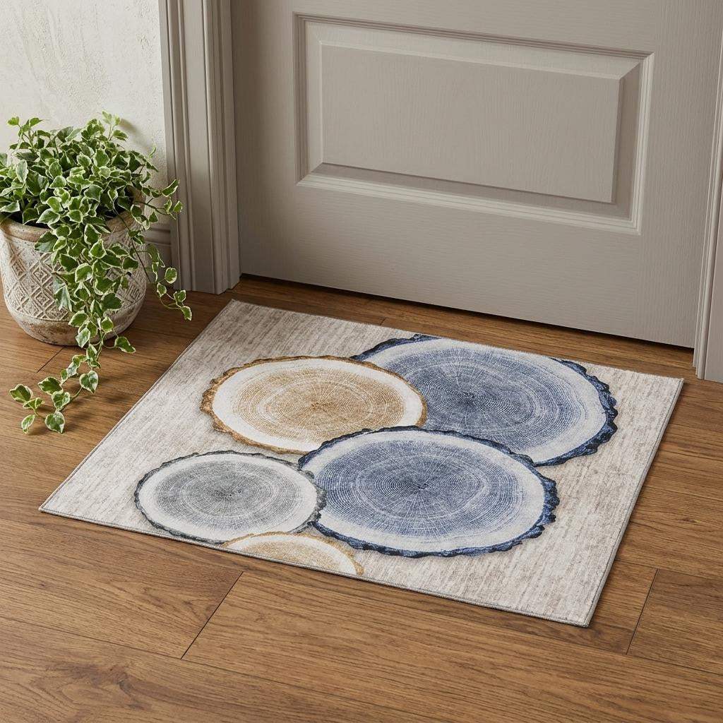 3' X 5' Beige Blue And Ivory Faux Bois Washable Area Rug With UV Protection - HomeRoots - Flyclothing LLC