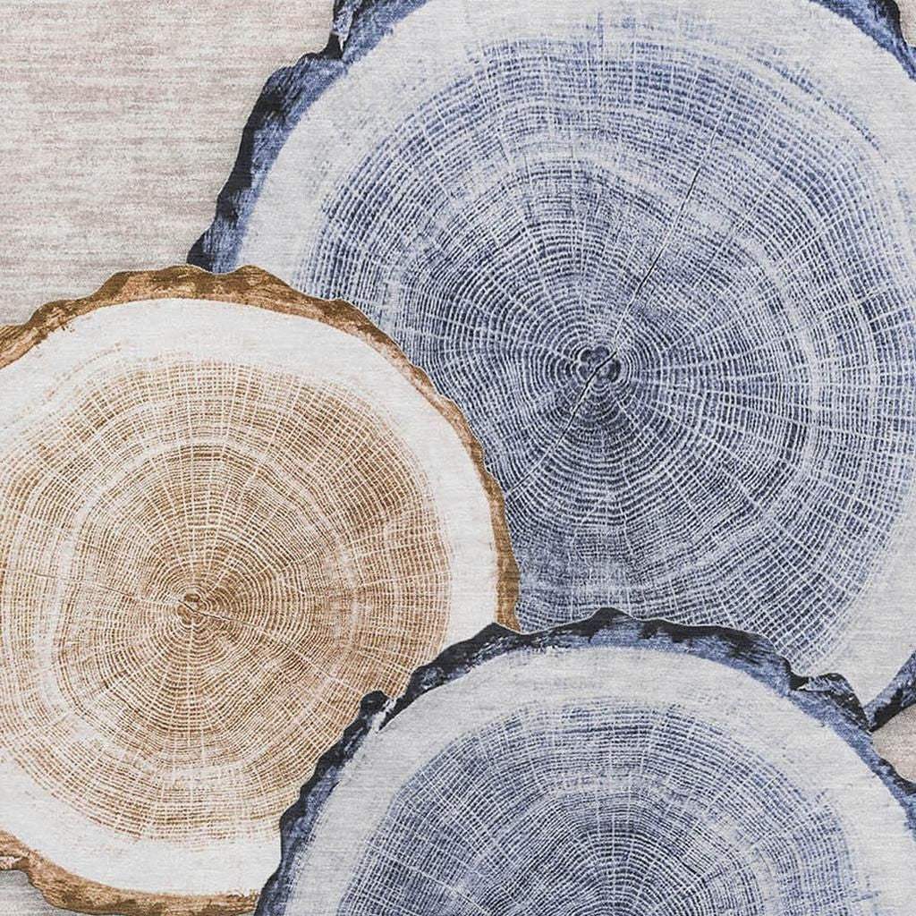 3' X 5' Beige Blue And Ivory Faux Bois Washable Area Rug With UV Protection - HomeRoots - Flyclothing LLC