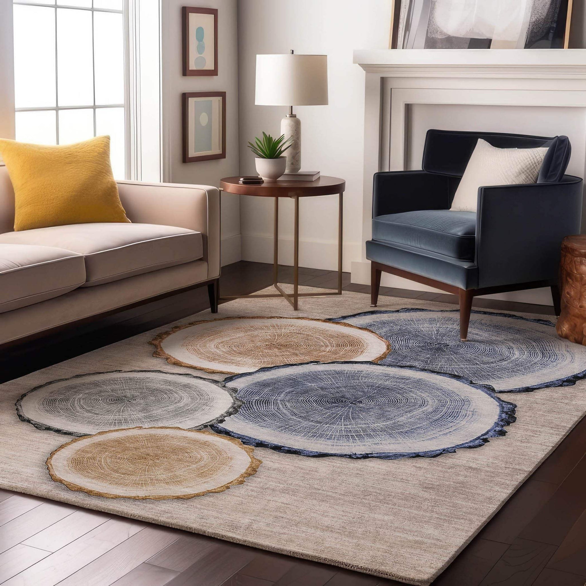 5' X 8' Beige Blue And Ivory Faux Bois Washable Area Rug With UV Protection - HomeRoots - Flyclothing LLC