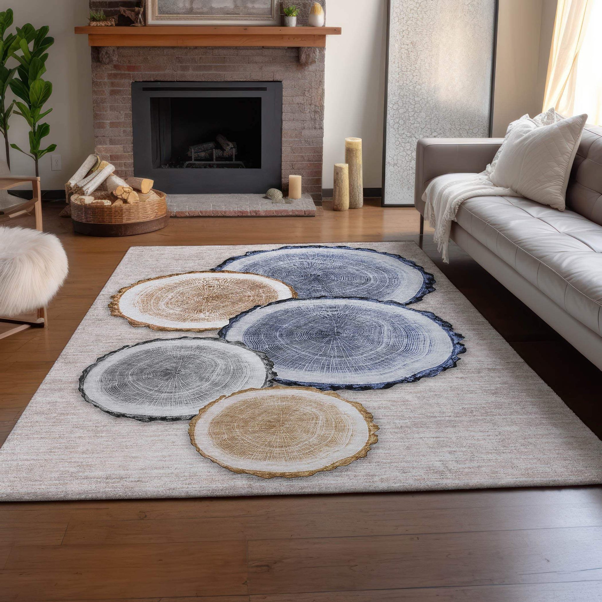 5' X 8' Beige Blue And Ivory Faux Bois Washable Area Rug With UV Protection - HomeRoots - Flyclothing LLC