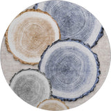 8' Beige Blue And Ivory Woodland Lodge Washable Round Rug With UV Protection - HomeRoots - Flyclothing LLC