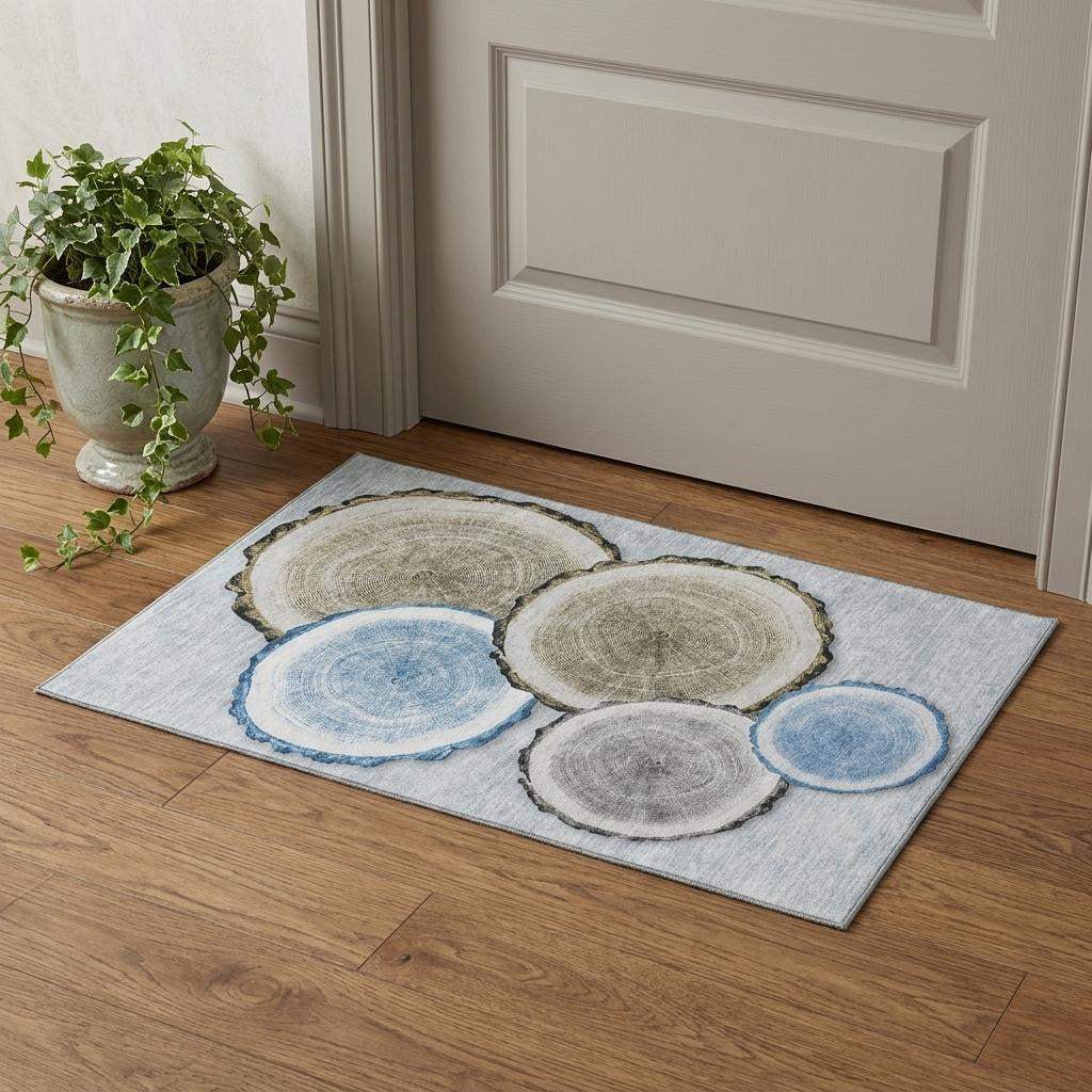 3' X 5' Blue Brown And Ivory Faux Bois Washable Area Rug With UV Protection - HomeRoots - Flyclothing LLC