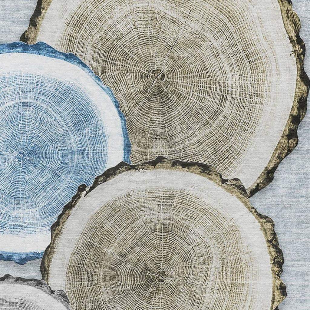3' X 5' Blue Brown And Ivory Faux Bois Washable Area Rug With UV Protection - HomeRoots - Flyclothing LLC