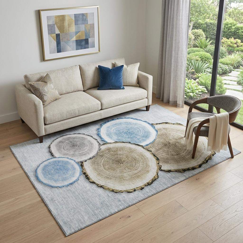 5' X 8' Blue Brown And Ivory Faux Bois Washable Area Rug With UV Protection - HomeRoots - Flyclothing LLC