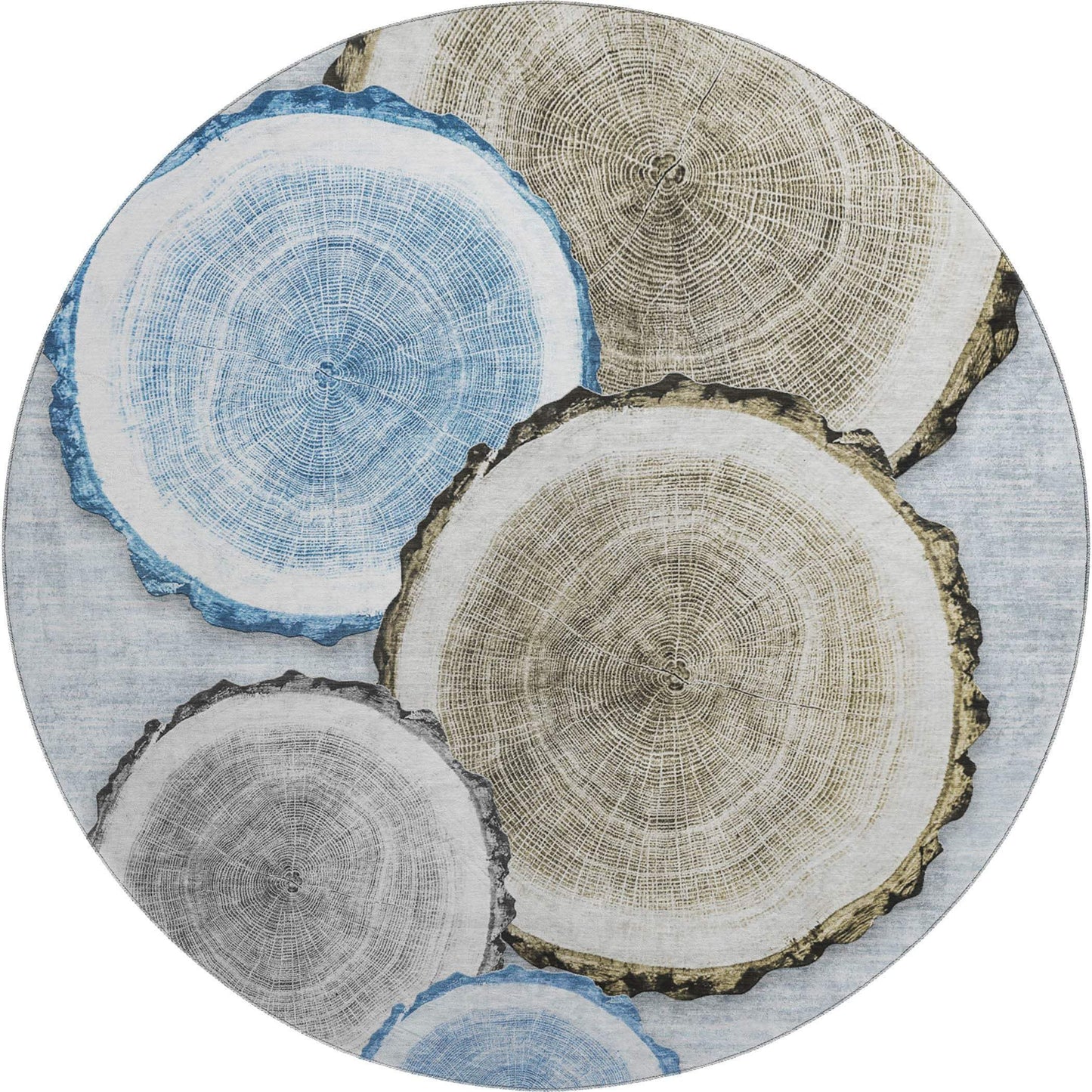 8' Blue Brown And Ivory Faux Bois Washable Round Rug With UV Protection - HomeRoots - Flyclothing LLC
